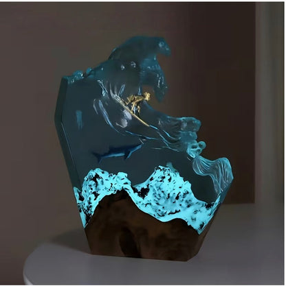 Lampe en résine de baleine de surf océanique