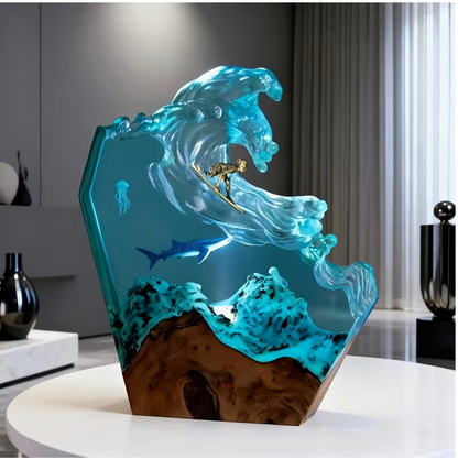 Lampe en résine de baleine de surf océanique