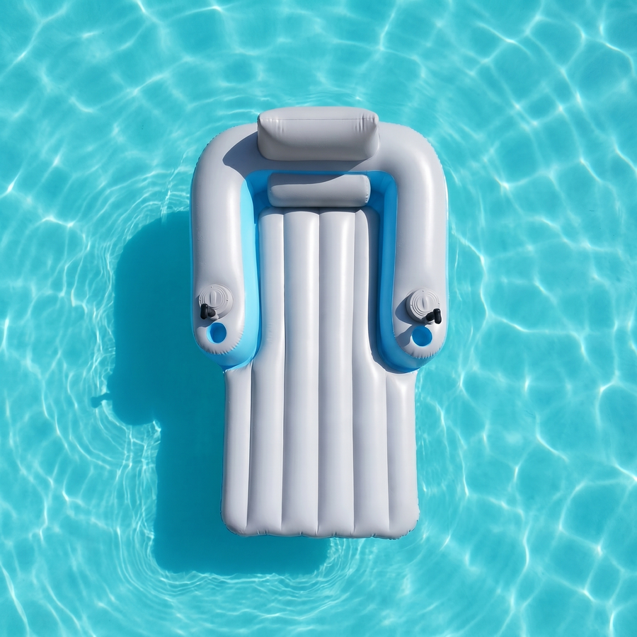 Floatking cruising in a backyard pool